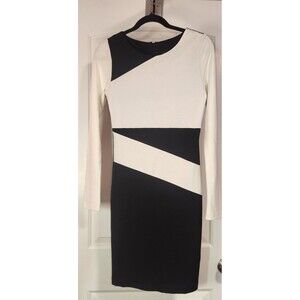 LAURA SCOTT Bodycon Dress Womens SIze 2 Black/White Long Sleeves Back Zipper